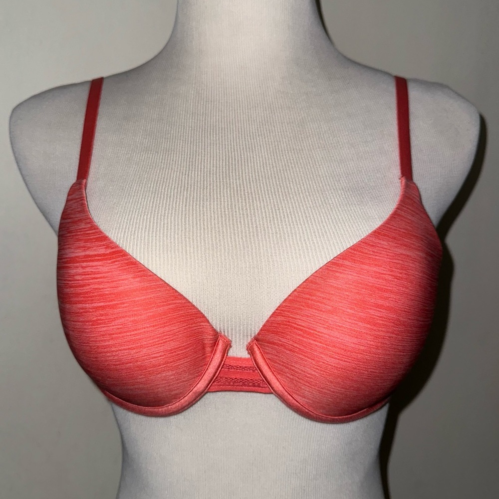 Victoria’s Secret uplift semi demi coral orange padded bra adjustable straps 34B